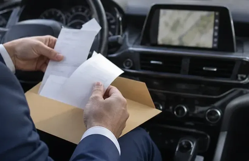 Paper receipts being pulled from a mailing envelope before they are sent off for scanning