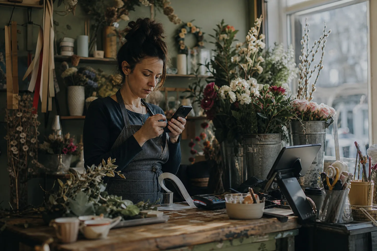 Small business owner forwarding a receipt from her phone