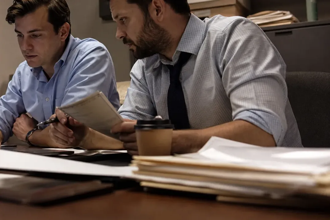 Two bookkeepers going through a client file of receipts while moving the practice to a new capture tool