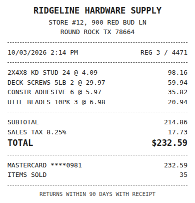 Paper receipt being read
